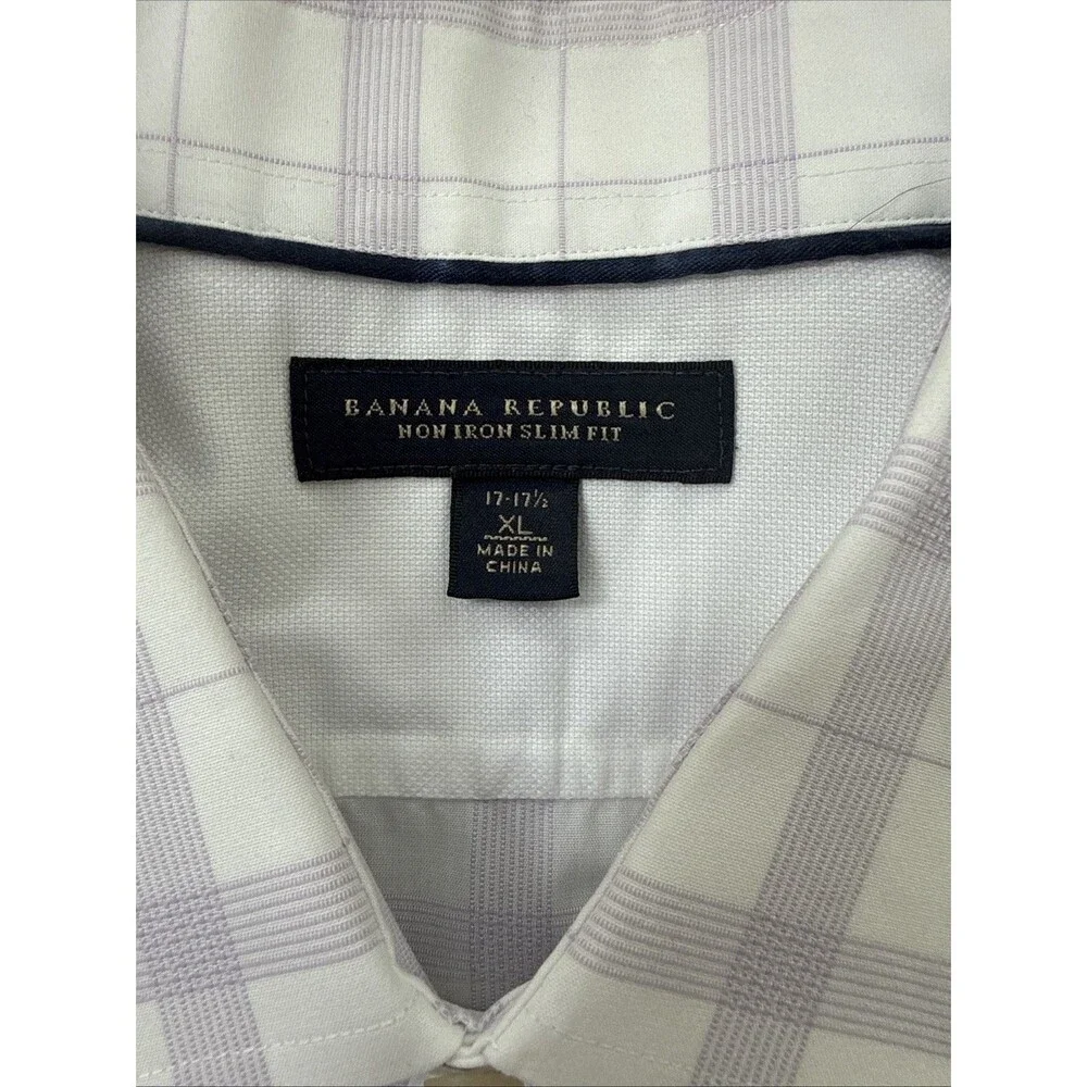 Banana Republic Shirt Mens XL 17-17.5”Cotton Check Non-Iron Slim Fit